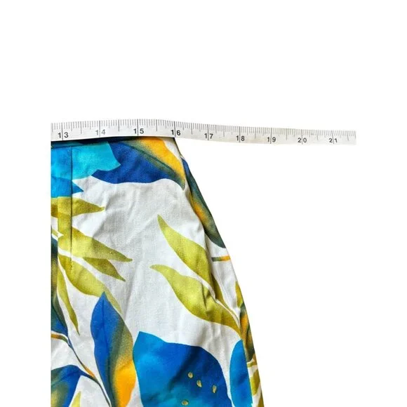 Le Suit Women's White Floral & Turquoise with a stretch ruffle Hem Skirt - Picture 3 of 6